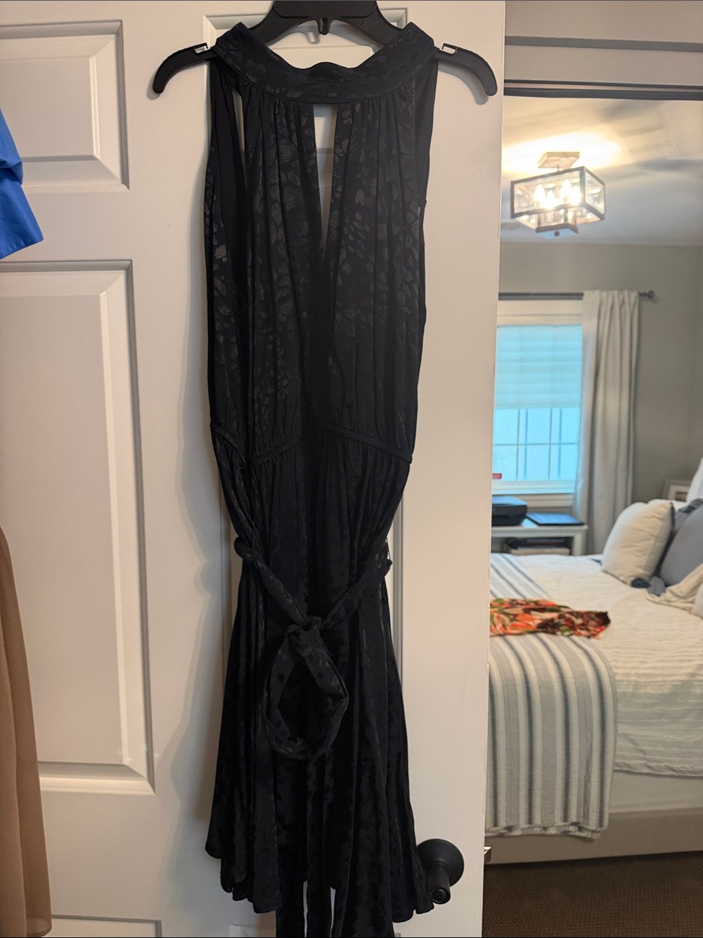 Anthropologie Black Backless Sleeveless Tie Dress